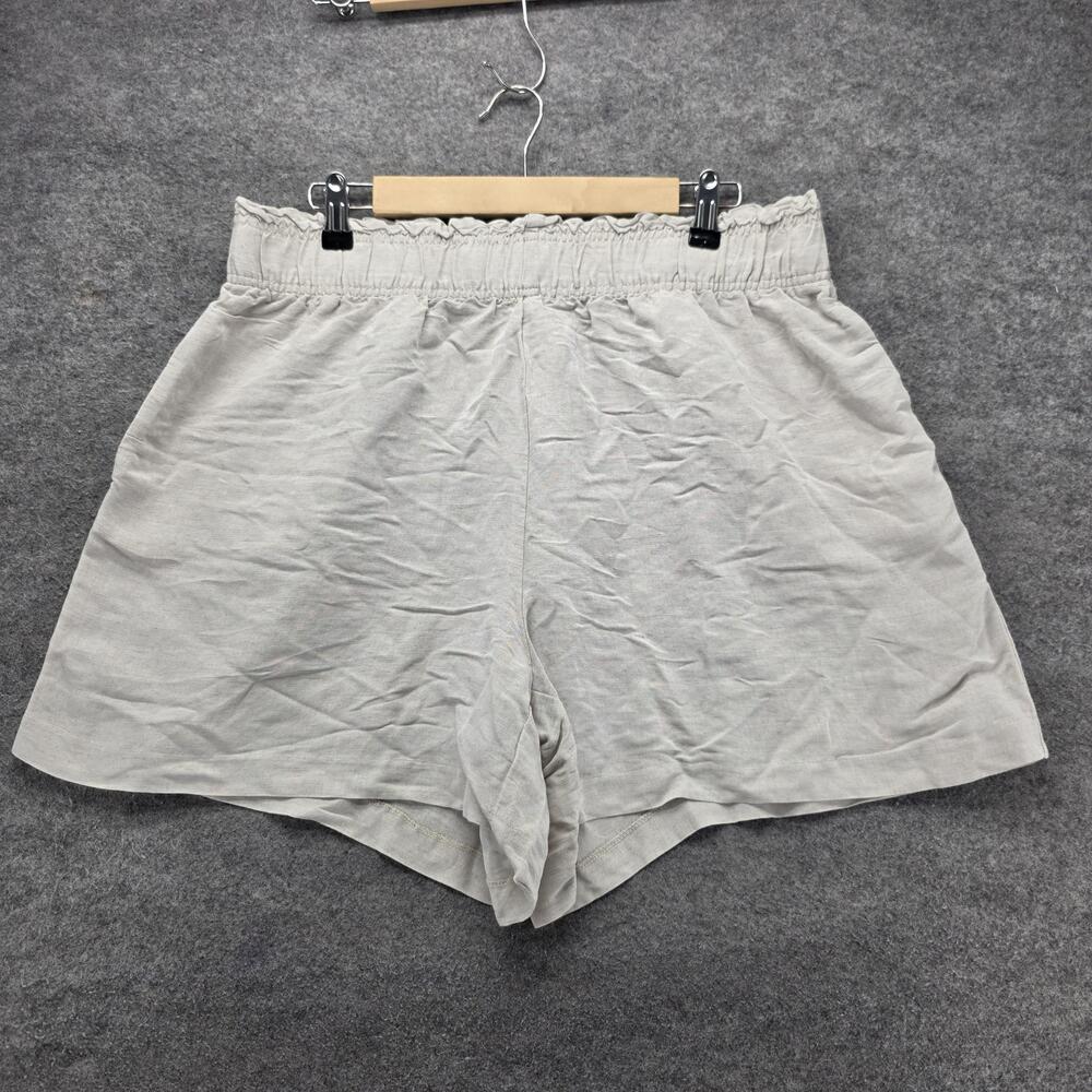 H&M Shorts Womens L Beige Paperbag Linen Viscose Cotton Elastic Waist 3 Inseam